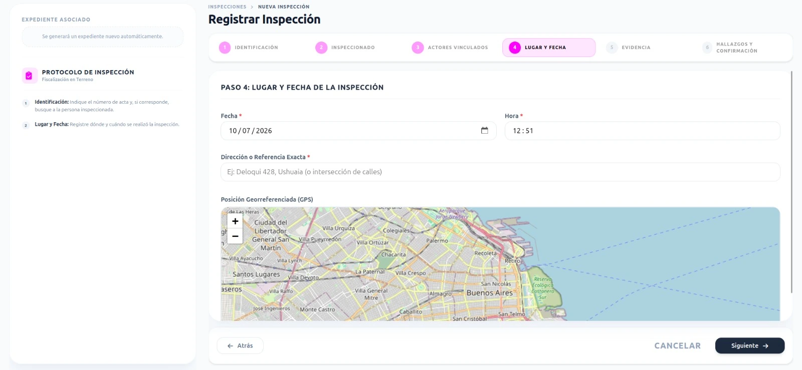 Registro de nueva inspección municipal